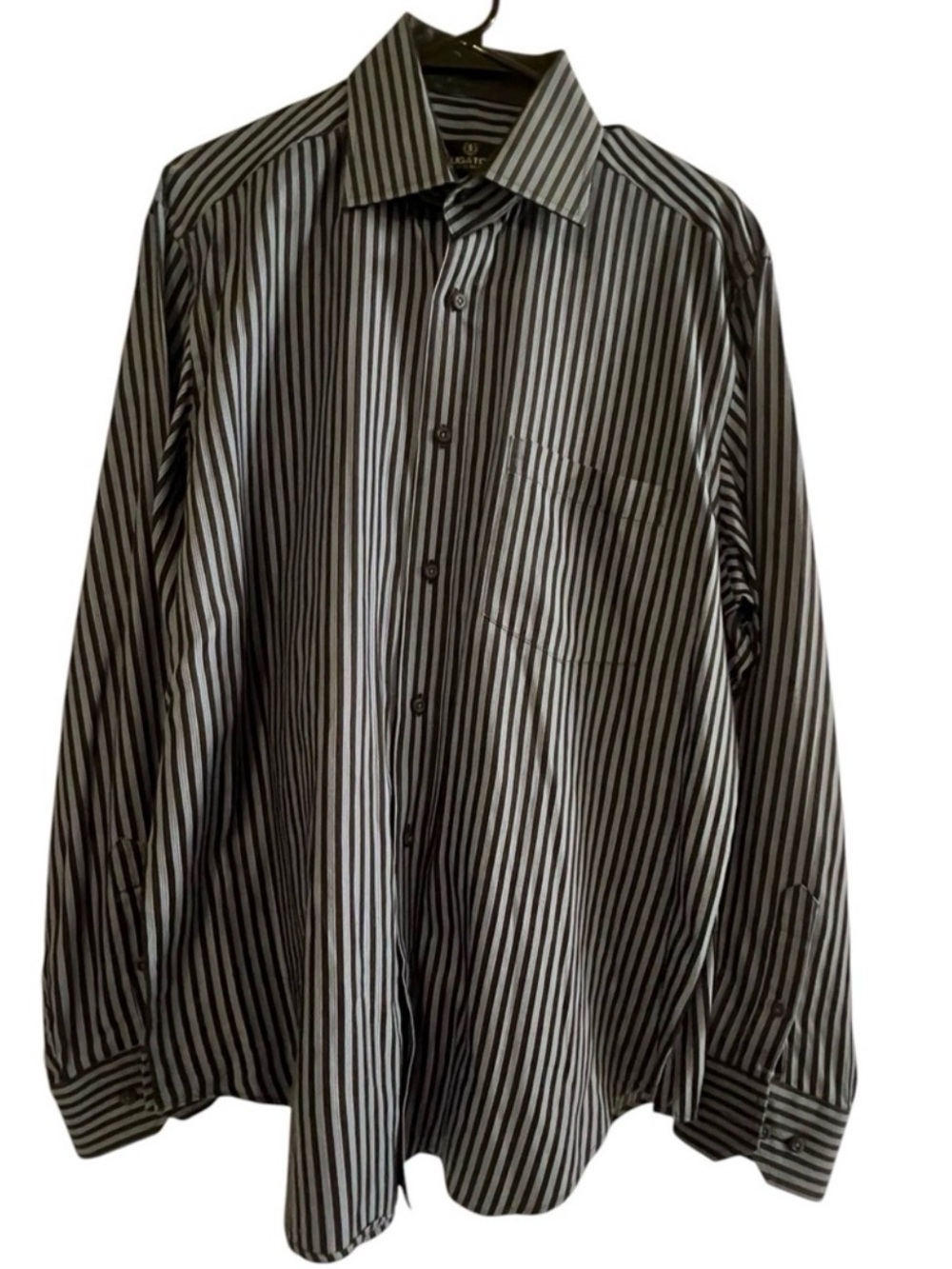 Bugatchi Blue and Black Vertical Stripe Dress Shirt - Size Large